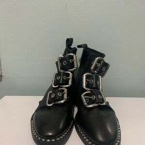 Black Buckle Leather Ankle Boots